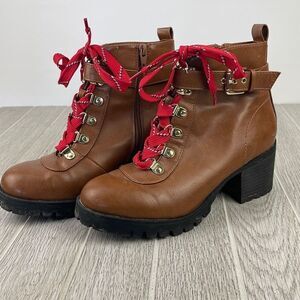 Material Girl Women's Brown Platform Hillari Chunky Combat Boots Size 7.5